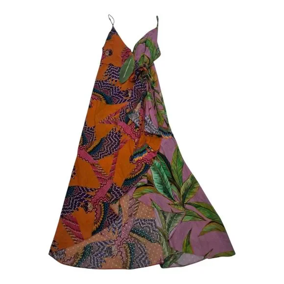 FARM Rio | Dresses | Nwt Farm Rio Dress Womens Small Orange Midi Wrap Beaded  Macaws Tropical Vacation | Poshmark